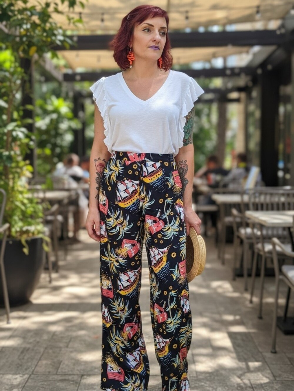 Trashy Diva Pirate Treasure Lounge Pants Women's Wide Leg Novelty Print Size 4